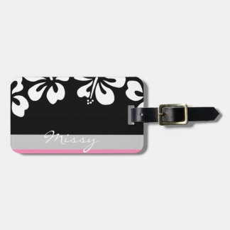 White hibiscus and Black Background Hawaii gifts Luggage Tag