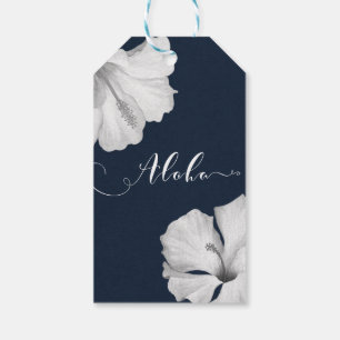 White Hibiscus Blue Tropical Wedding Aloha Favour Gift Tags