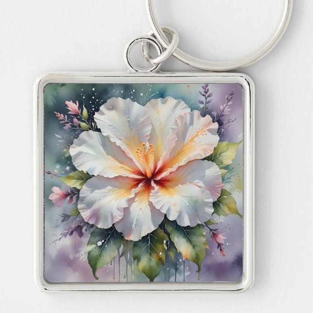 white hibiscus dream keychain (Front)