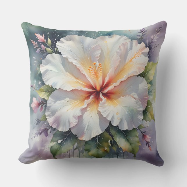 white hibiscus dream outdoor pillow (Front)