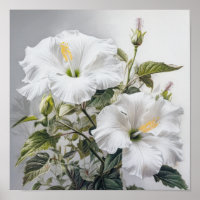 White Hibiscus Flower Art Print Poster