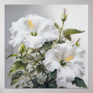 White Hibiscus Flower Art Print Poster