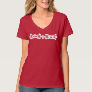 White Hibiscus Flower Border Tropical Hawaii Desig T-Shirt