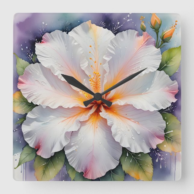 white hibiscus flower clock (Front)