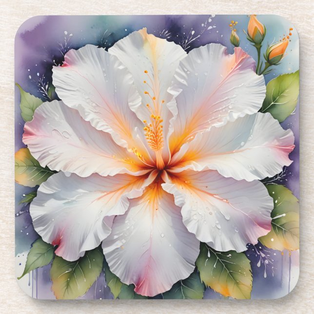 white hibiscus flower coasters (Front)
