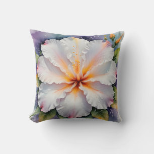 white hibiscus flower pillow