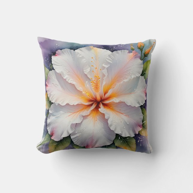 white hibiscus flower pillow (Front)