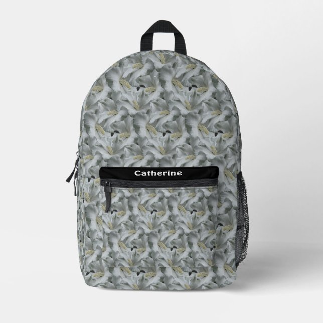 White Hibiscus Flowers Bouquet Personalised Printed Backpack (Front)