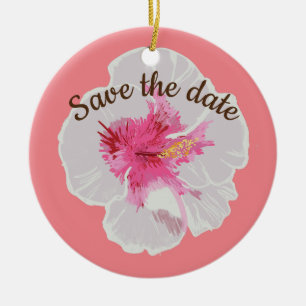 White Hibiscus Flowers Custom Ceramic Tree Decoration