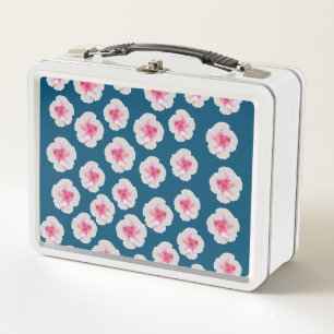 White Hibiscus Flowers Custom Metal Lunch Box