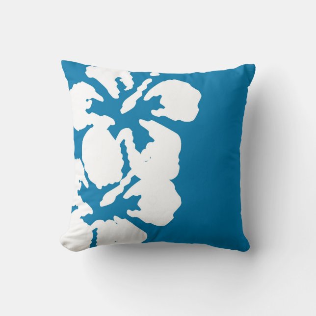 White Hibiscus Flowers Design on Blue Throw Pillow (Front)