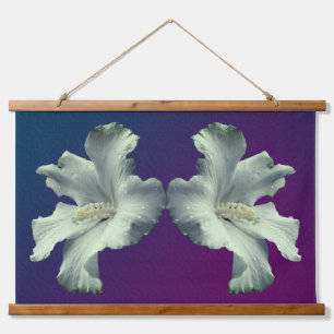 White Hibiscus Flowers  Hanging Tapestry