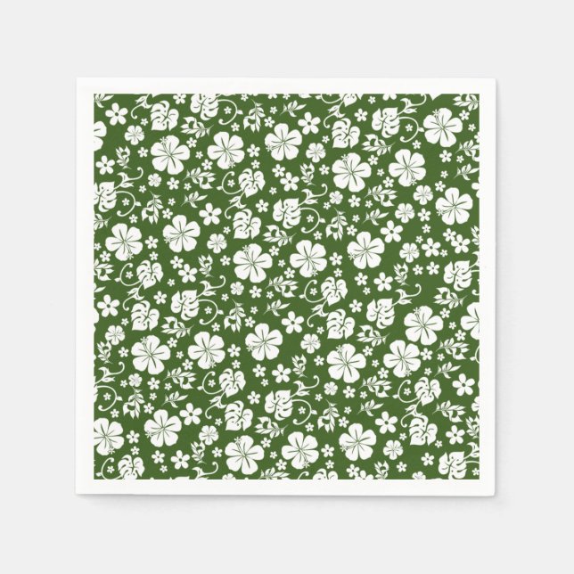 White Hibiscus on Green Tropical Chic Napkin (Front)