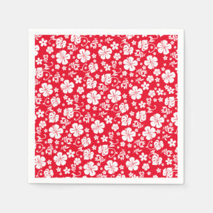 White Hibiscus on Red Tropical Chic Napkin