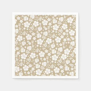White Hibiscus on Taupe Tropical Chic Napkin