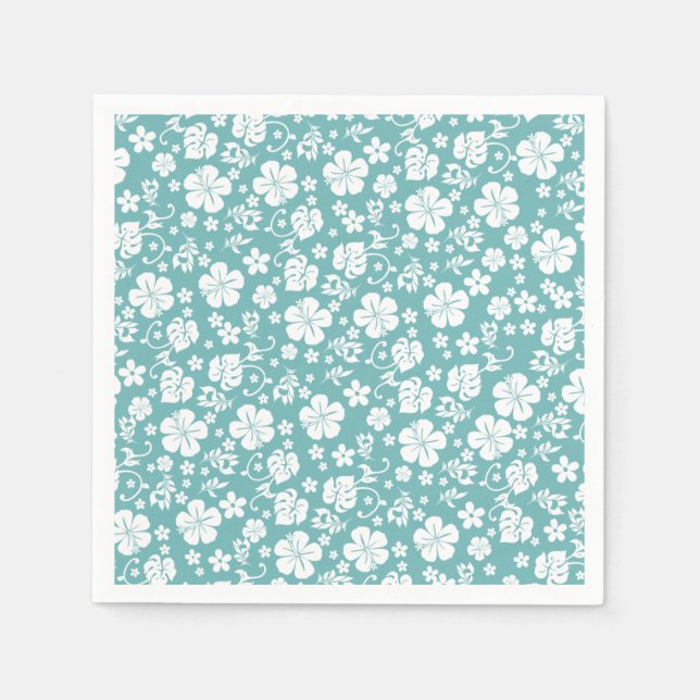 White Hibiscus on Teal Tropical Chic Napkin (Front)