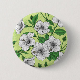 White Hibiscus Tropical Floral Pattern 6 Cm Round Badge