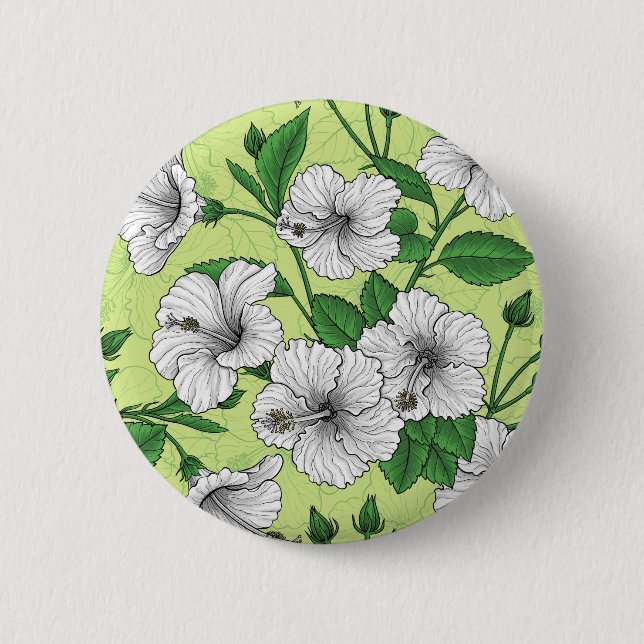 White Hibiscus Tropical Floral Pattern 6 Cm Round Badge (Front)