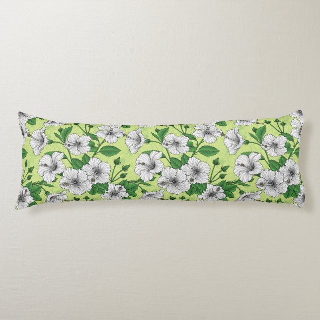 White Hibiscus Tropical Floral Pattern Body Cushion (Front)