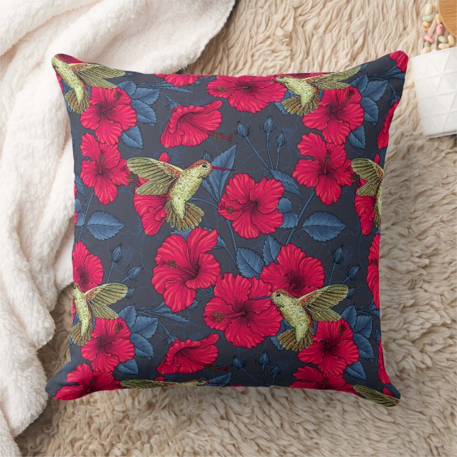 White Hibiscus Tropical Floral Pattern Cushion (Blanket)