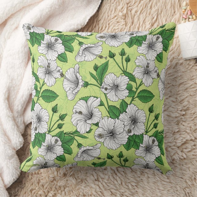 White Hibiscus Tropical Floral Pattern Cushion (Blanket)