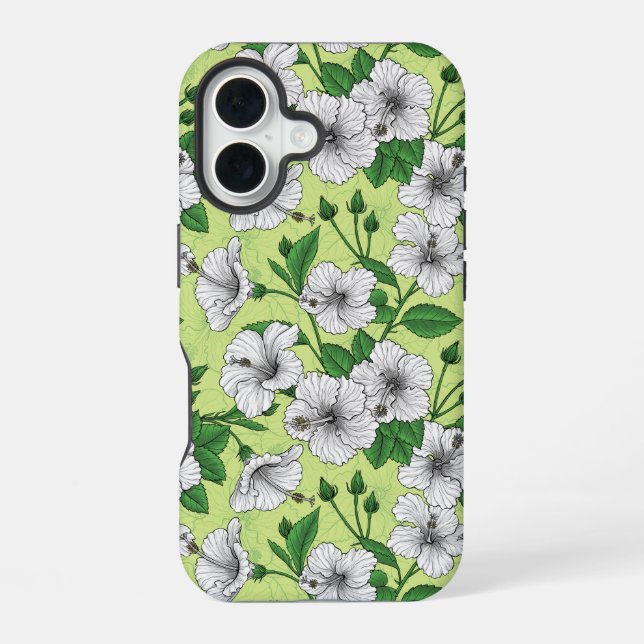 White Hibiscus Tropical Floral Pattern iPhone 16 Case (Back)