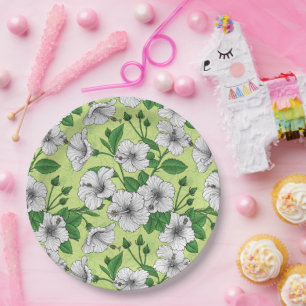 White Hibiscus Tropical Floral Pattern Paper Plate