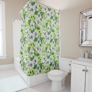 White Hibiscus Tropical Floral Pattern Shower Curtain