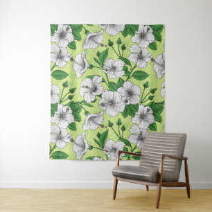 White Hibiscus Tropical Floral Pattern Tapestry