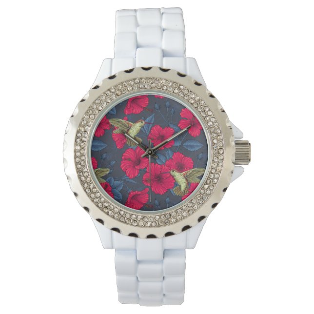 White Hibiscus Tropical Floral Pattern Watch (Front)