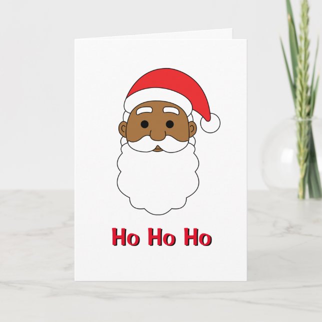 White Ho Ho Ho African American Santa Claus Family Holiday Card (Front)