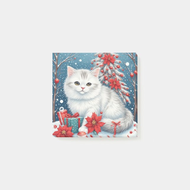 White Holiday Cat  Post-it Notes (Front)