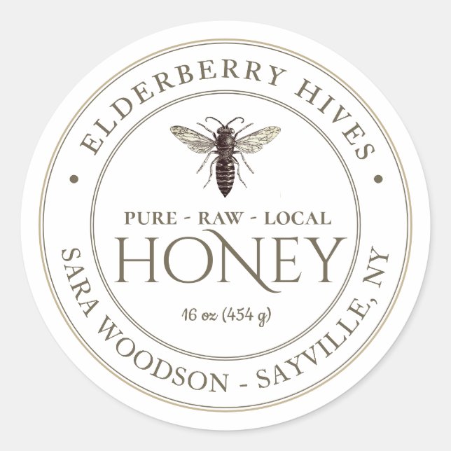 White Honey Label with Vintage Queen Bee (Front)