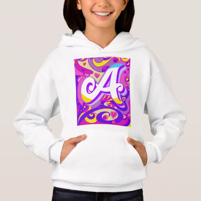White hoodie for girls with letter A design (Front)