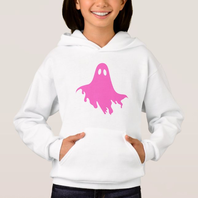 White Hoodie with Pink Ghost – Cute & Cozy Graphic (Front)