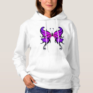  White Hoodie with Stylish Purple Butterfly Design