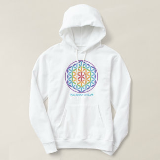 White hoody with rainbow flower of life