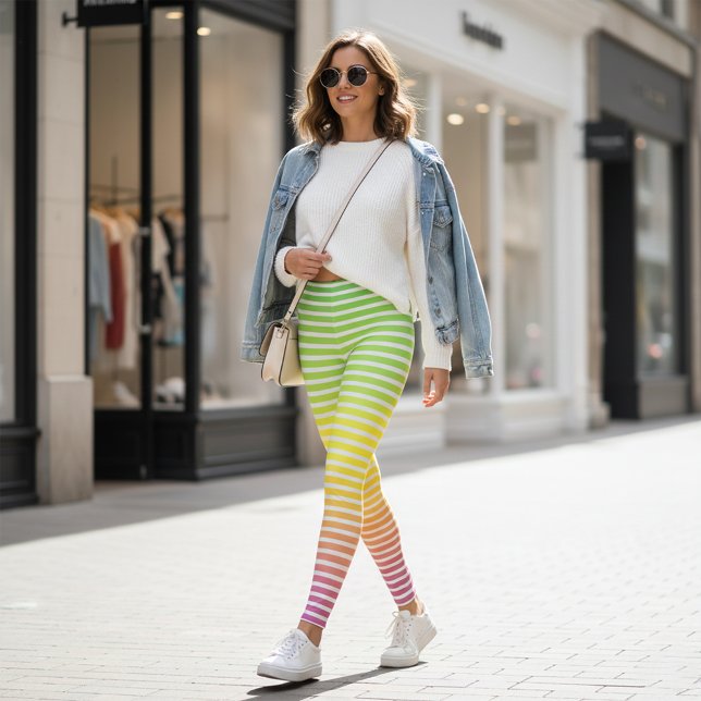 White Horizontal Stripes on a Pastel Spectrum Leggings (Creator Uploaded)