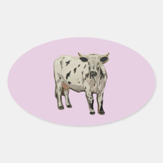 White Horned Cow with Brown Spots Oval Sticker