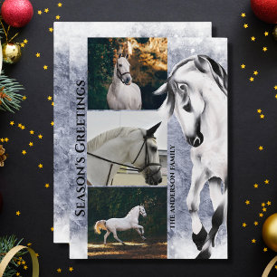  White Horse 3 PHOTO Season's Greetings Christmas Holiday Card