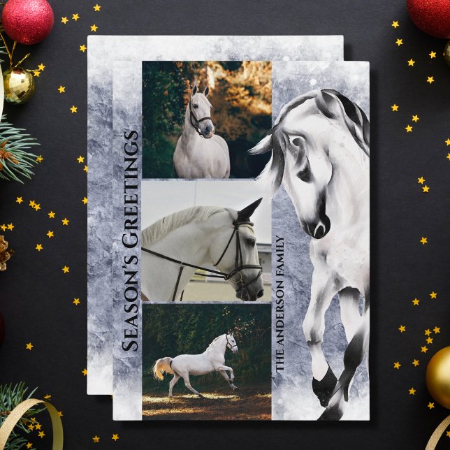  White Horse 3 PHOTO Season's Greetings Christmas Holiday Card (Creator Uploaded)