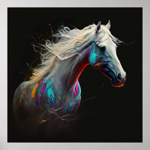 White Horse, Abstract Colours , Art Print Wall