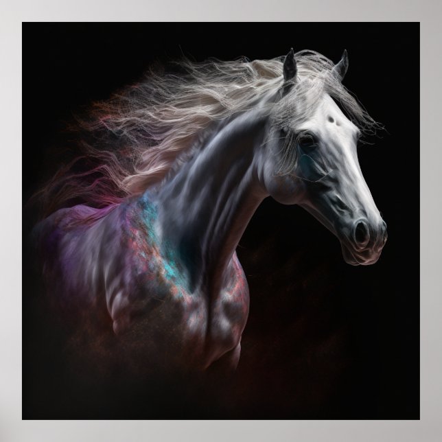 White Horse, Abstract Colours , Art Print Wall (Front)