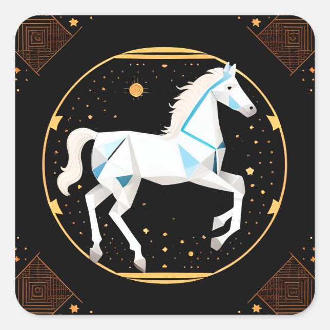 White Horse Abstract Geometric Illustration Square Sticker (Front)