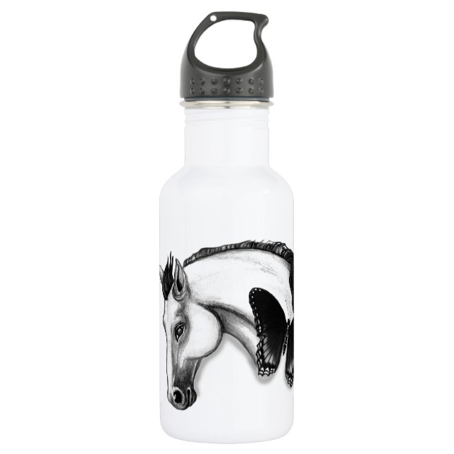 White Horse and Butterfly Design 532 Ml Water Bottle (Front)