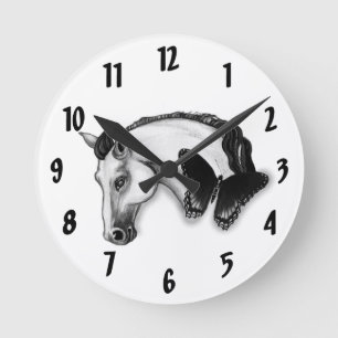 White Horse and Butterfly Design Round Clock