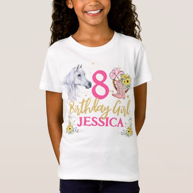 White Horse and Flowers Birthday Party  T-Shirt (Front)