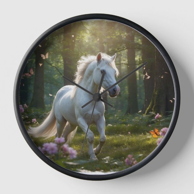 White Horse and Forest Friends Clock (Front)