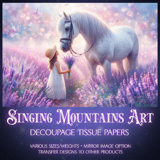 White Horse and Girl in Lavender Meadow Decoupage Tissue Paper