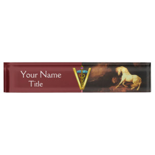WHITE HORSE AND LION / CADUCEUS VETERINARY SYMBOL NAMEPLATE
